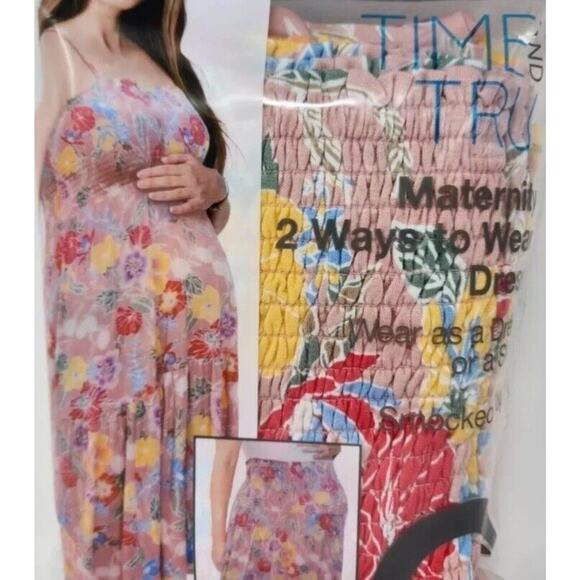 Time & Tru Maternity Floral 2 ways to wear dress smocked New size XXL 20 - Picture 2 of 5
